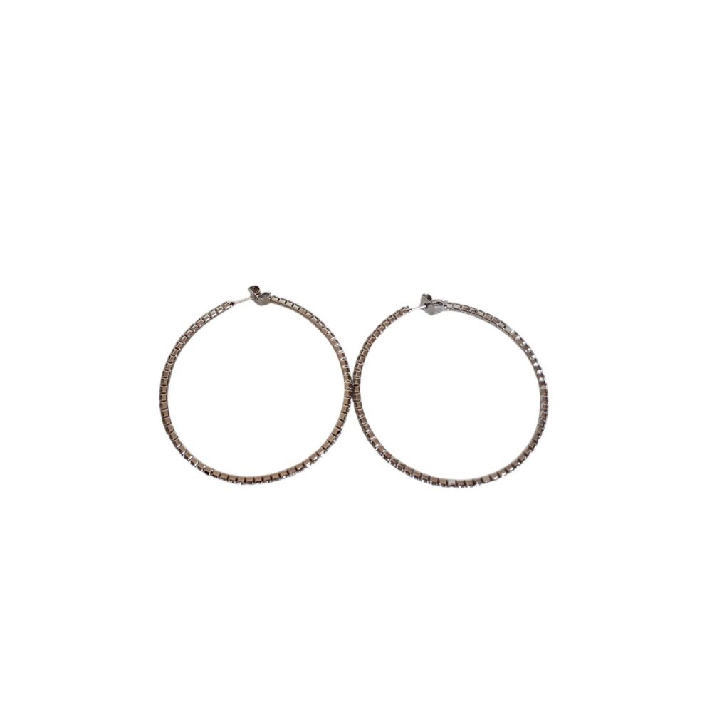 Silver Toned Lightweight Rhinestone Crystal Encrusted Post Back Hoop Earrings